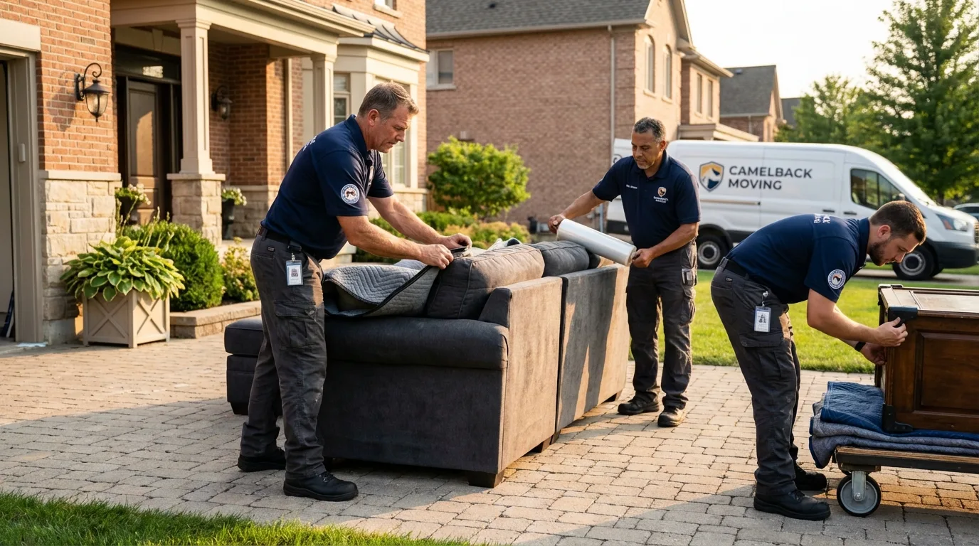 Large estate moving crew wrapping furniture in Carlstadt, NJ